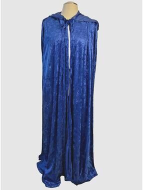 BLUE Unlined Velvet Long Hooded Cape Cloak Renaissance Costume Cosplay NWOT